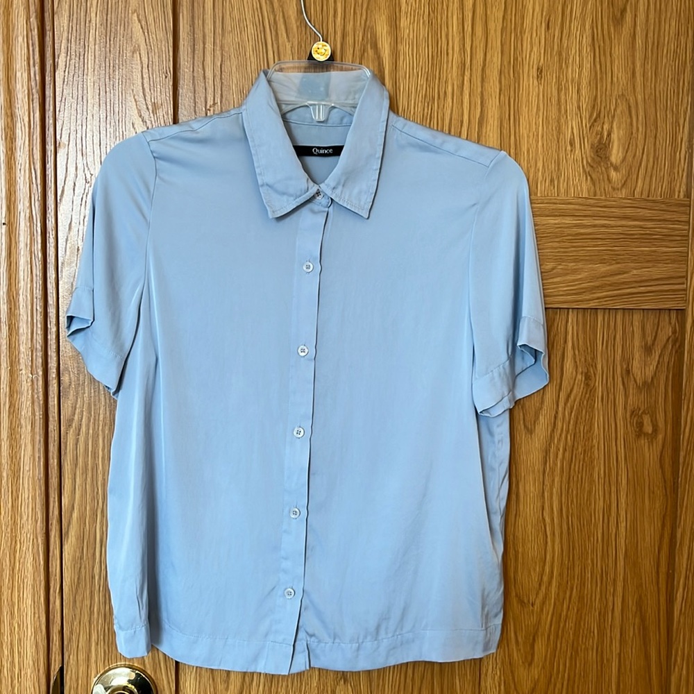 Quince Washable Stretch Silk Short Sleeve Blouse XS